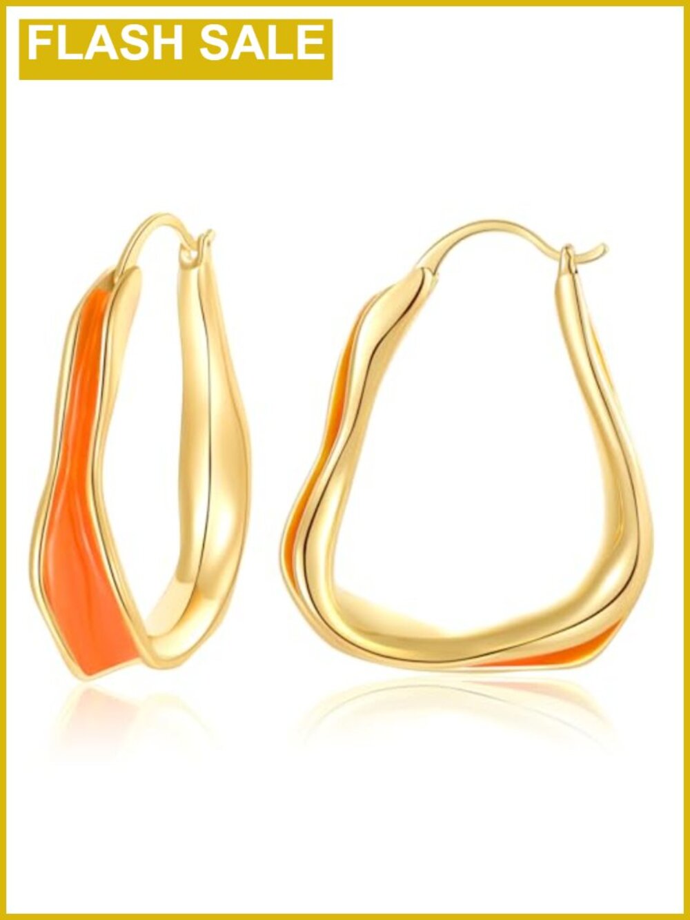 Chunky Geometric Huggie Hoop Earrings Brass Enamel Hinged Minimalist